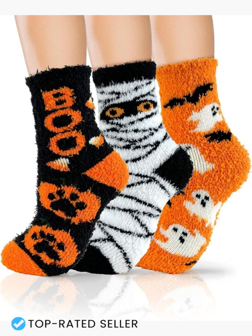 Halloween Fuzzy Socks Buttery Soft Cozy Slipper Socks Gift Ready 3 Pack
